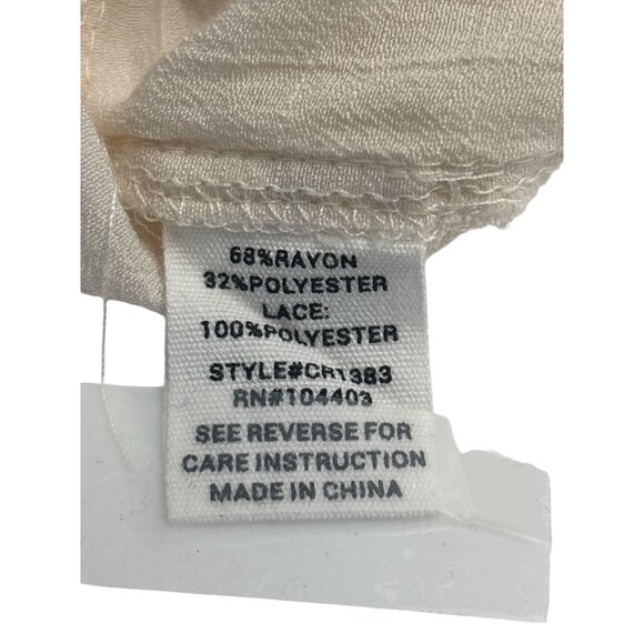 Mine Women’s Blouse Medium Beige Smocked Puff Sleeve Peplum Top Eyelet Peter Pan - Picture 4 of 6